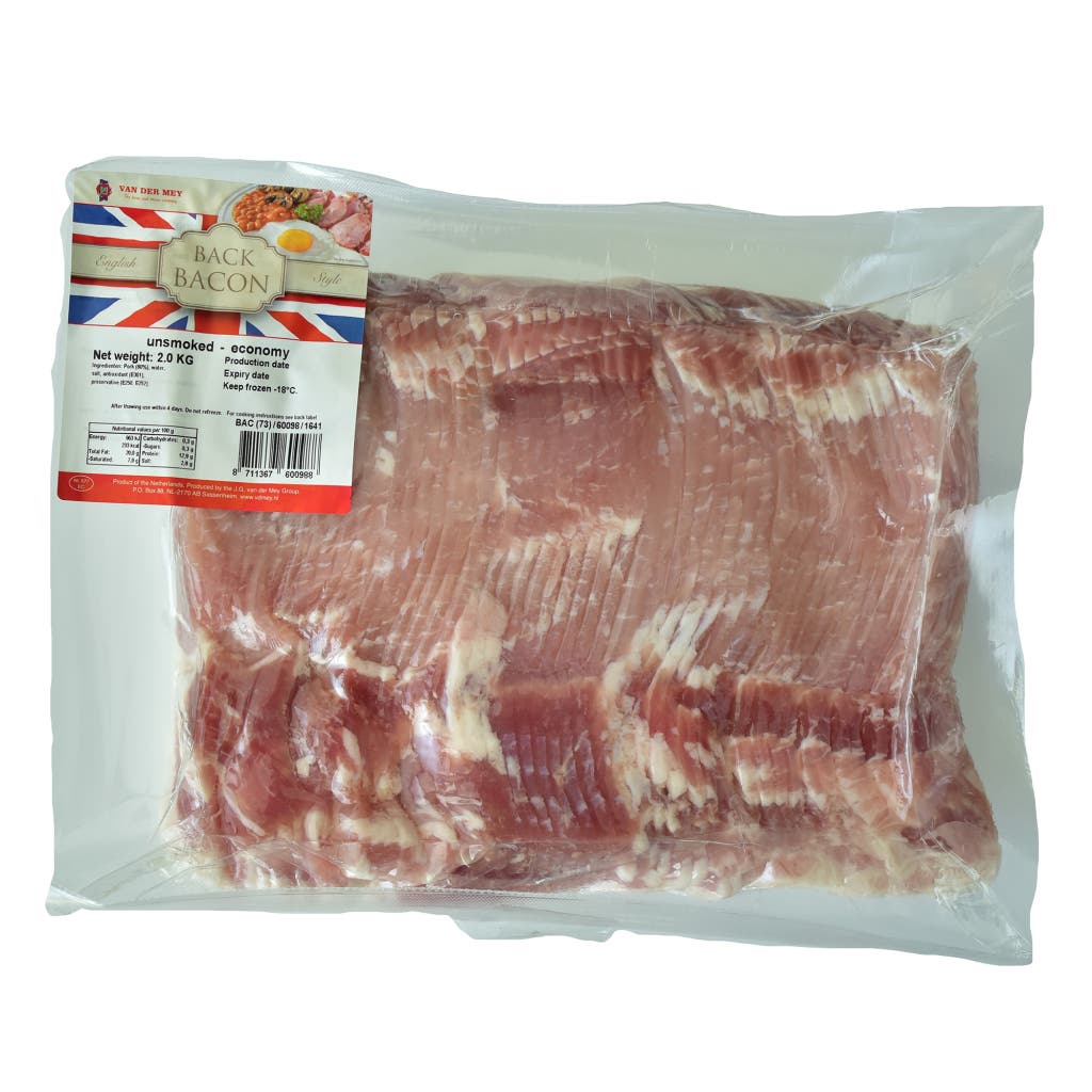 Pork Back Bacon Sliced Unsmoked Uk Quality Vacuum Packed