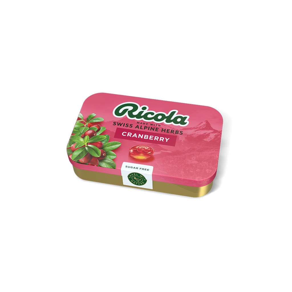 Ricola Cranberry Swiss Herb Lozenges Sugar Free Candy Soothing Refreshing  40g.