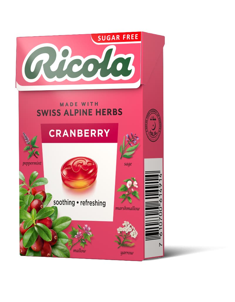 Ricola Swiss Herb Drops Cranberry Sugar Free 20x40 gr.
